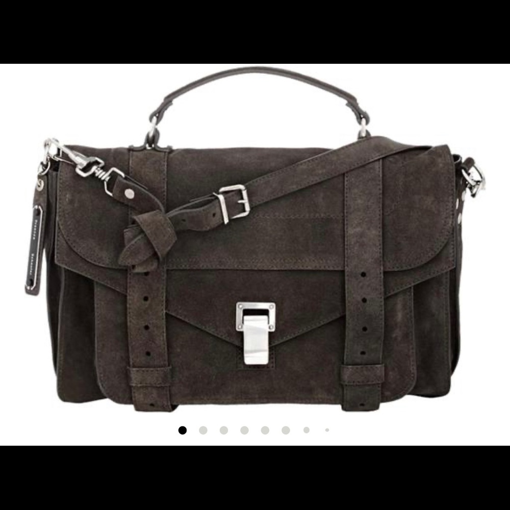 Proenza Schouler Pepe Grey suede PS1 medium shoulder bag.